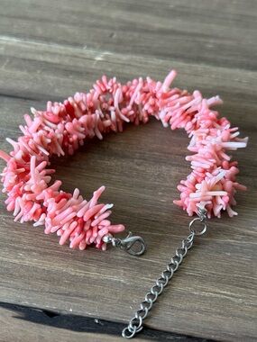 🌸 Genuine Pink Coral Chip Bracelet – Adjustable